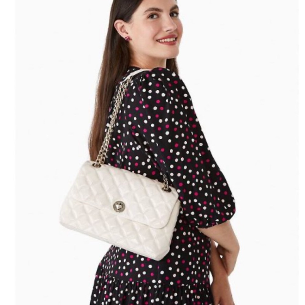 kate spade Quilted White Shoulder Bag with Gold Chain